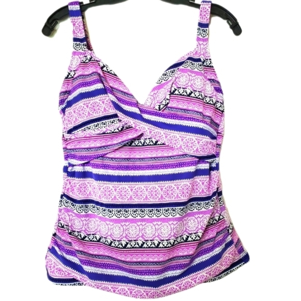 Lands' End Twist Front Underwire Tankini Swim Top with Removable Pads‎ Size 10